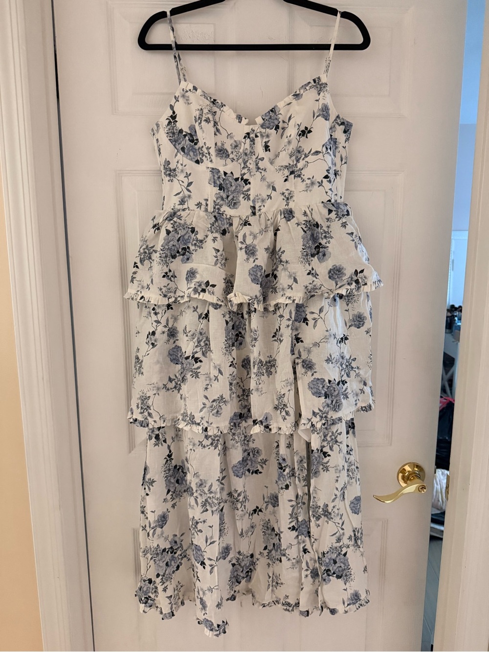 House of Harlow 1960 - Floral Tiered Corset Sundress - White/Blue - Size S